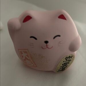 Pink Ceramic Lucky Cat Figurine